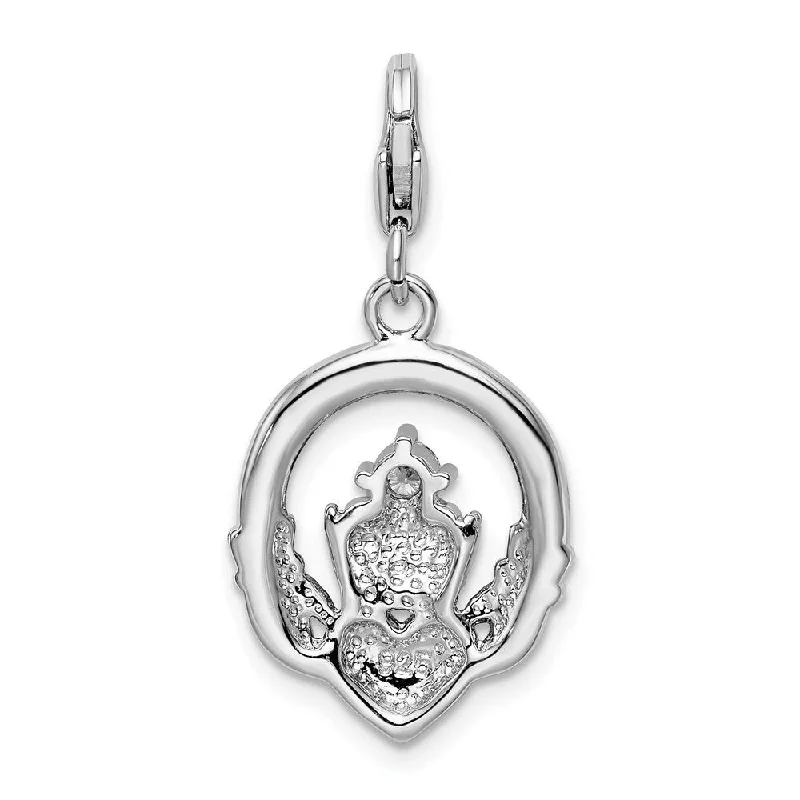 engraved photo pendant necklace -Diamond2Deal 925 Sterling Silver CZ Claddagh Pendant w/Lobster Clasp (L- 38 mm, W- 15 mm)