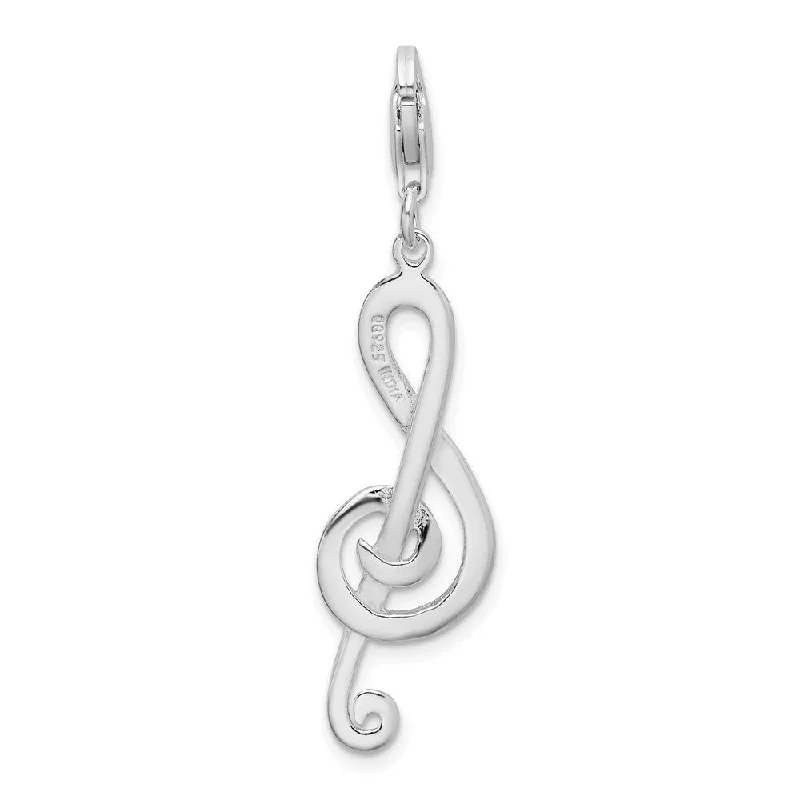 luxury gold chain necklace -Diamond2Deal 925 Sterling Silver Diamond-Cut Treble Clef Pendant (L- 50 mm, W- 10 mm)