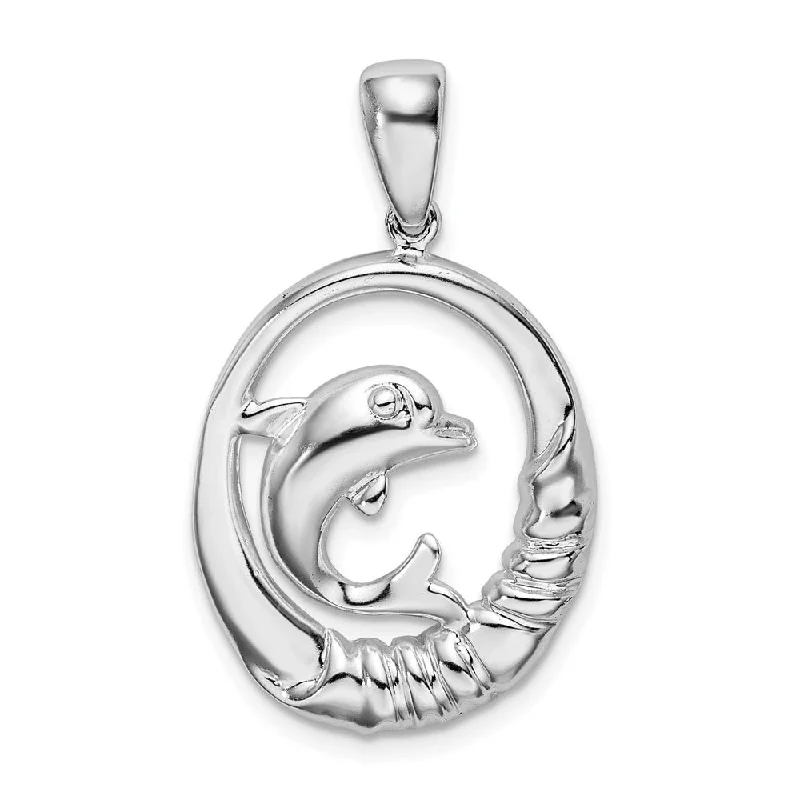 trendy gold chain necklace -Diamond2Deal 925 Sterling Silver Dolphin Circle Pendant (L-30.8mm)