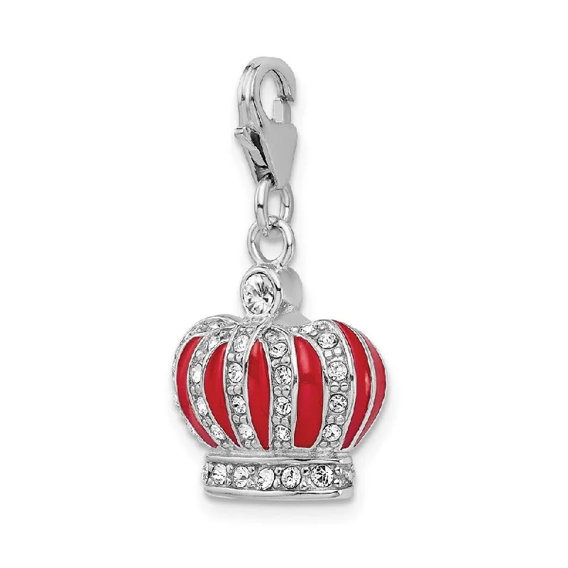 crystal and pearl pendant necklace -Diamond2Deal 925 Sterling Silver Element Red Enamel Crown Lobster Pendant (L- 35 mm, W- 15 mm)