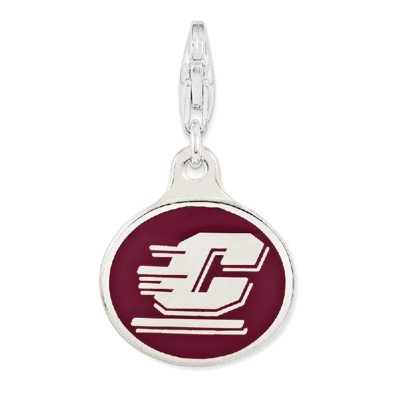 long chain pendant necklace gold -Diamond2Deal 925 Sterling Silver Enamel Central Michigan Univ. Lobster Clap Pendant (L- 18 mm, W- 16 mm)