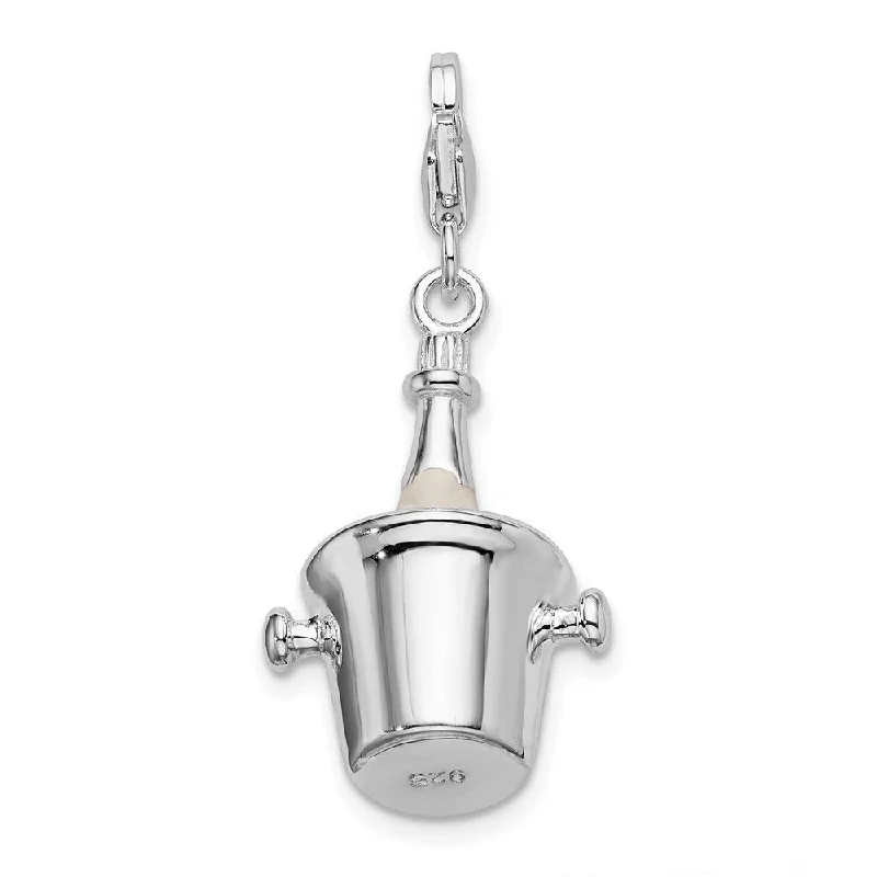 personalized charm necklace for men -Diamond2Deal 925 Sterling Silver Enamel Champagne Bottle in Ice Bucket Lobster Pendant (L- 42 mm, W- 15 mm)