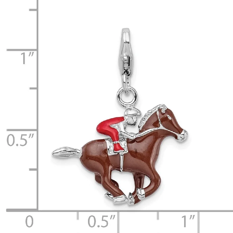 multi-layered gold chain necklace -Diamond2Deal 925 Sterling Silver Enamel Horse and Jockey Lobster Clasp Pendant (L- 21 mm, W- 24 mm)