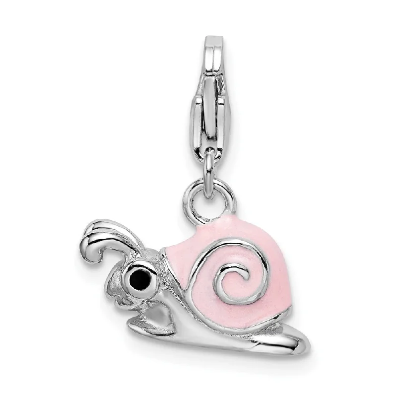 moon and star necklace pendant -Diamond2Deal 925 Sterling Silver Enamel Pink Snail Lobster Clasp Pendant (L- 30 mm, W- 16 mm)