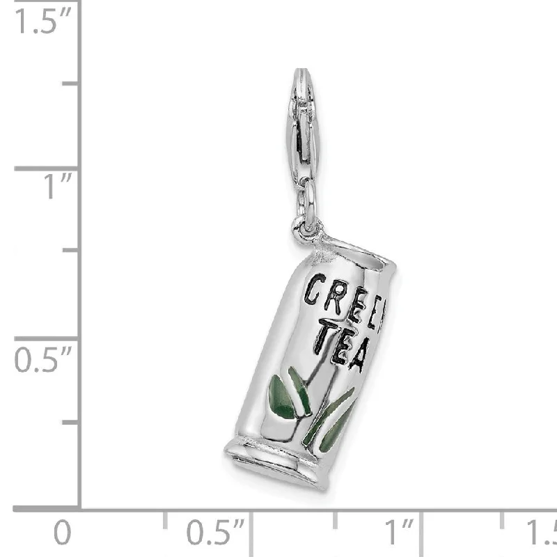 custom coordinates necklace silver -Diamond2Deal 925 Sterling Silver Enameled Green Tea Beverage Lobster Clasp Pendant (L- 18 mm, W- 11 mm)