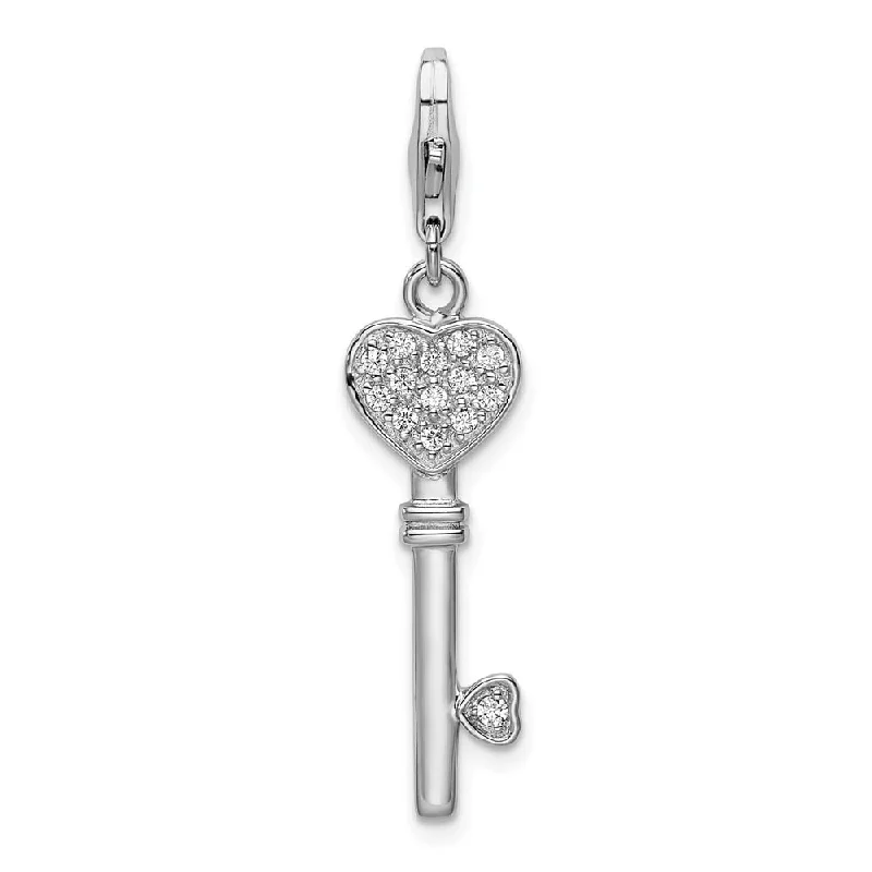 unique pearl necklace pendant -Diamond2Deal 925 Sterling Silver Heart Top CZ Key Pendant w/Lobster Clasp (L- 45 mm, W- 9 mm)