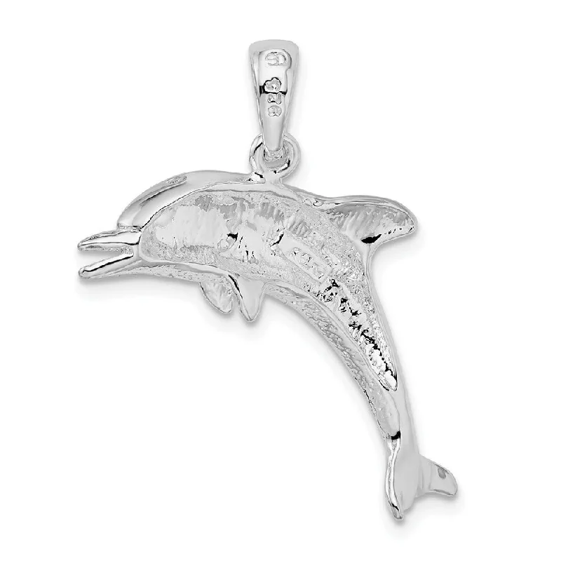 personalized engraved bar necklace -Diamond2Deal 925 Sterling Silver Jumping Dolphin Pendant (L-31.44mm)