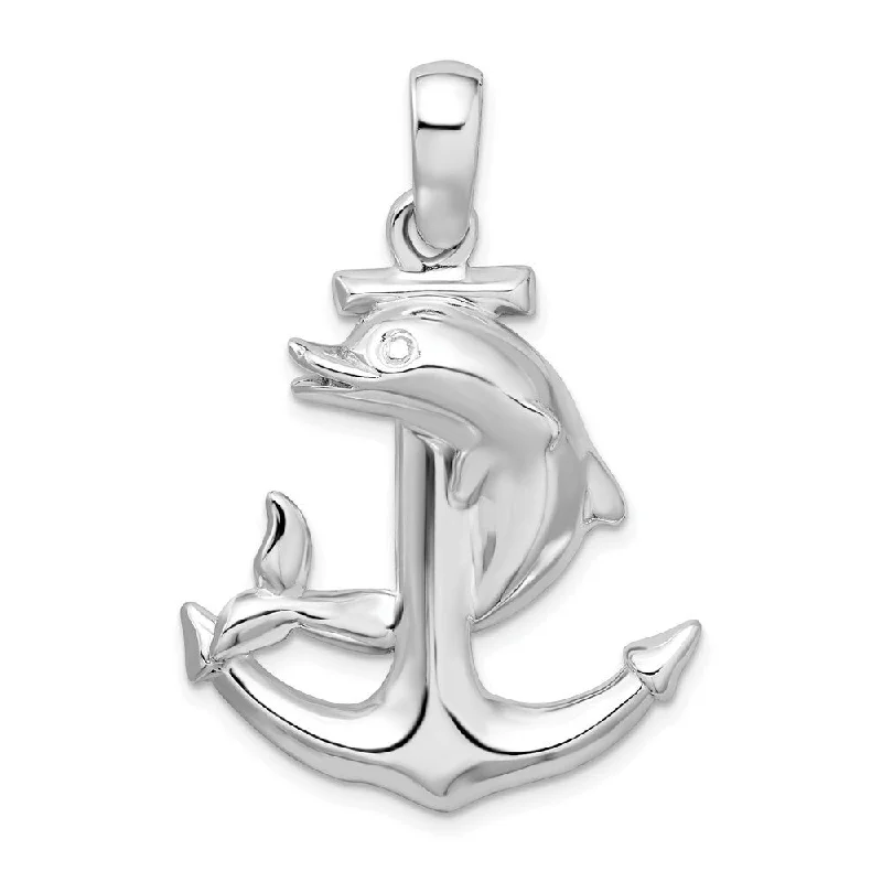 layered gold chain necklace -Diamond2Deal 925 Sterling Silver Large Dolphin and Anchor Pendant (L-38.07mm)