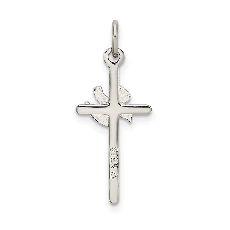 spiritual gemstone pendant necklace -Diamond2Deal 925 Sterling Silver Polished and Satin Dove Cross Pendant (L- 22 mm, W- 10.6 mm)