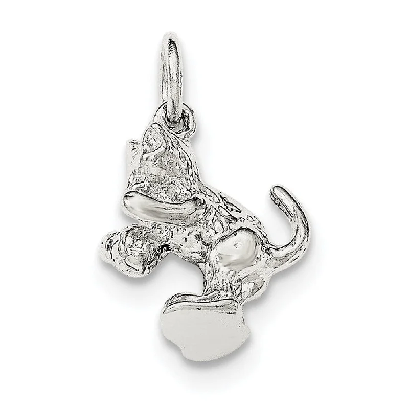 zodiac sign pendant necklace -Diamond2Deal 925 Sterling Silver Polished Cat Playing with Ball Pendant