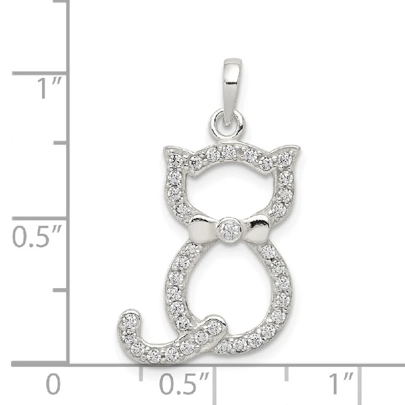 crystal pendant necklace for women -Diamond2Deal 925 Sterling Silver Polished CZ Cat Pendant