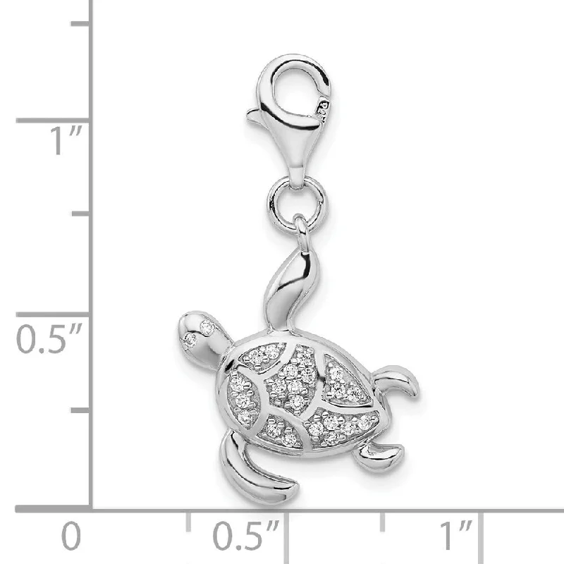 personalized letter bar necklace -Diamond2Deal 925 Sterling Silver Rh-Plated Cubic Zirconia Sea Turtle Lobster Clasp Charm Pendant (L- 1.14 Inch, W- 0.63 Inch)