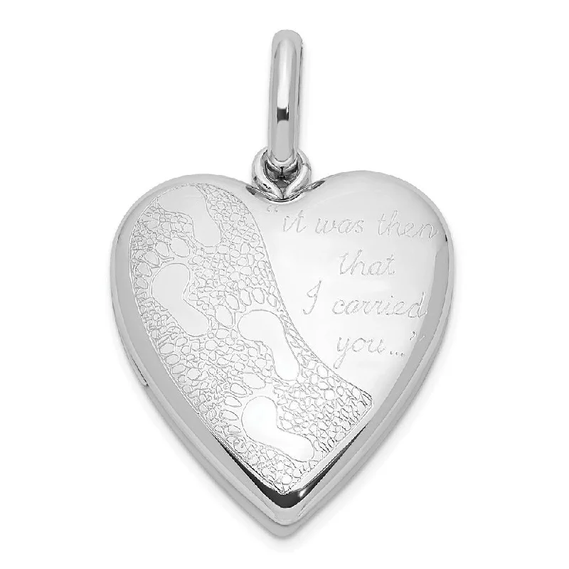 statement gold pendant for women -Diamond2Deal 925 Sterling Silver Rhodium-plated 20mm Footprints Heart Swing Locket