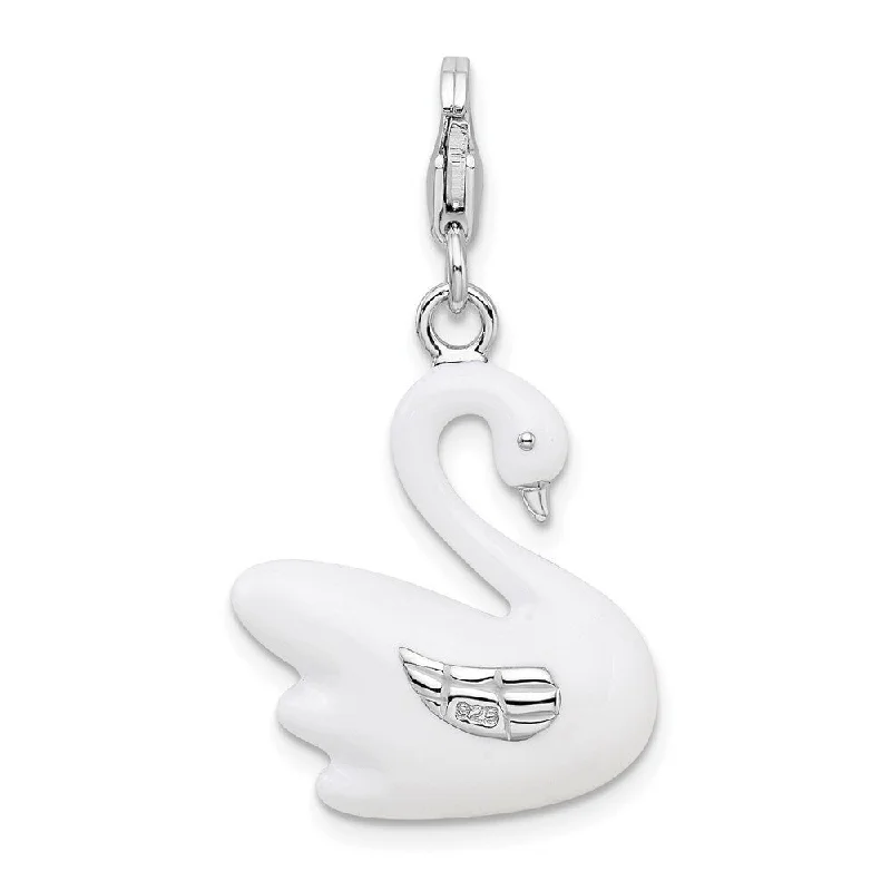 gold angel wing necklace -Diamond2Deal 925 Sterling Silver Rhodium-plated 3-D Enameled Swan Charm