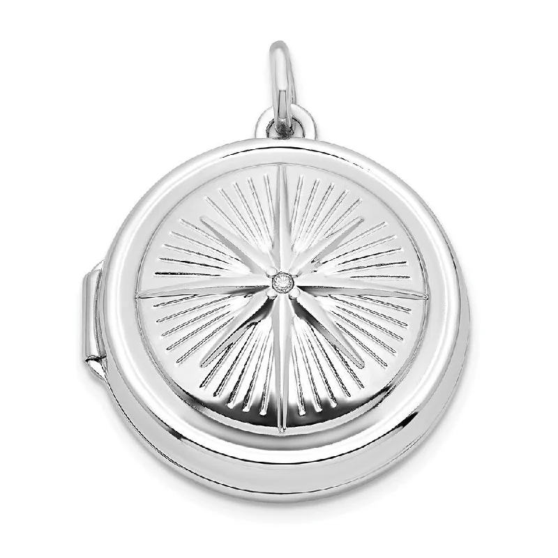 celestial pendant necklace for women -Diamond2Deal 925 Sterling Silver Rhodium-plated Cubic Zirconia Compass Round Locket Pendant (L-26.5mm, W-20.86mm)