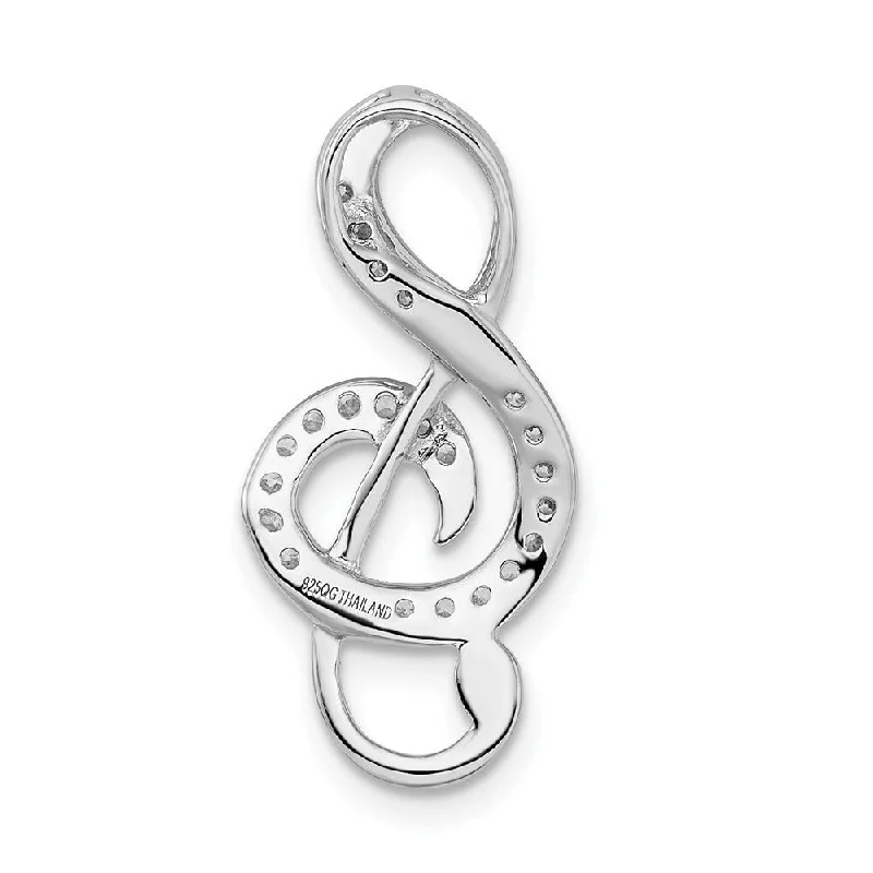 gemstone heart-shaped pendant necklace -Diamond2Deal 925 Sterling Silver Rhodium Plated CZ Treble Clef Slide (L- 23.4 mm, W- 10.85 mm)