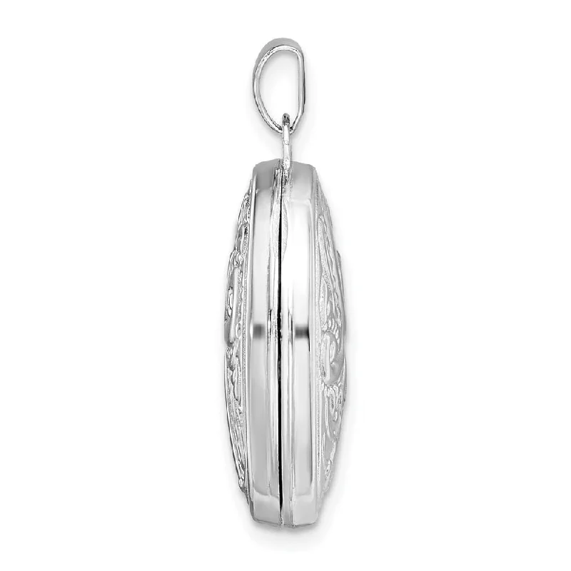 gemstone pendant necklace silver -Diamond2Deal 925 Sterling Silver Rhodium-plated Reversible Scroll Oval Locket