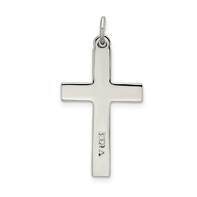 long silver chain with pendant -Diamond2Deal 925 Sterling Silver Satin and Cross Pendant (L- 26.2 mm, W- 15.2 mm)