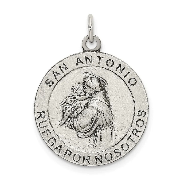 long pendant chain necklace -Diamond2Deal 925 Sterling Silver Satin Antiqued Spanish St. Anthony Medal Pendant (L- 28 mm, W- 19 mm)