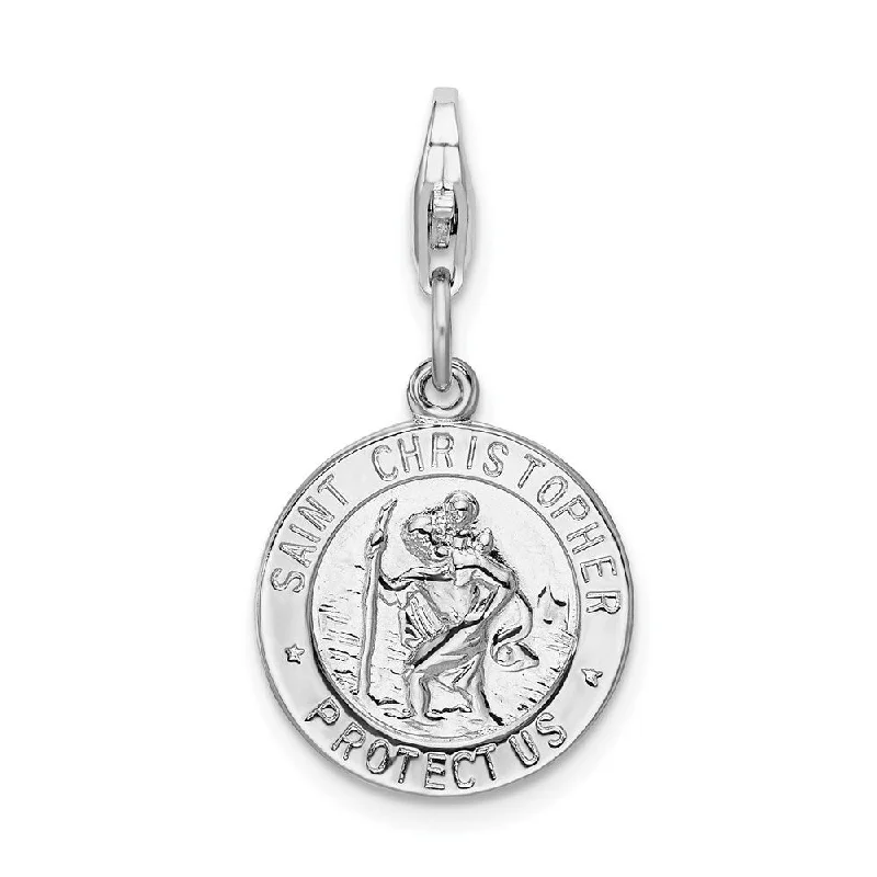 minimalist silver heart necklace -Diamond2Deal 925 Sterling Silver St. Christopher Medal Lobster Clasp Pendant (L- 37 mm, W- 14 mm)