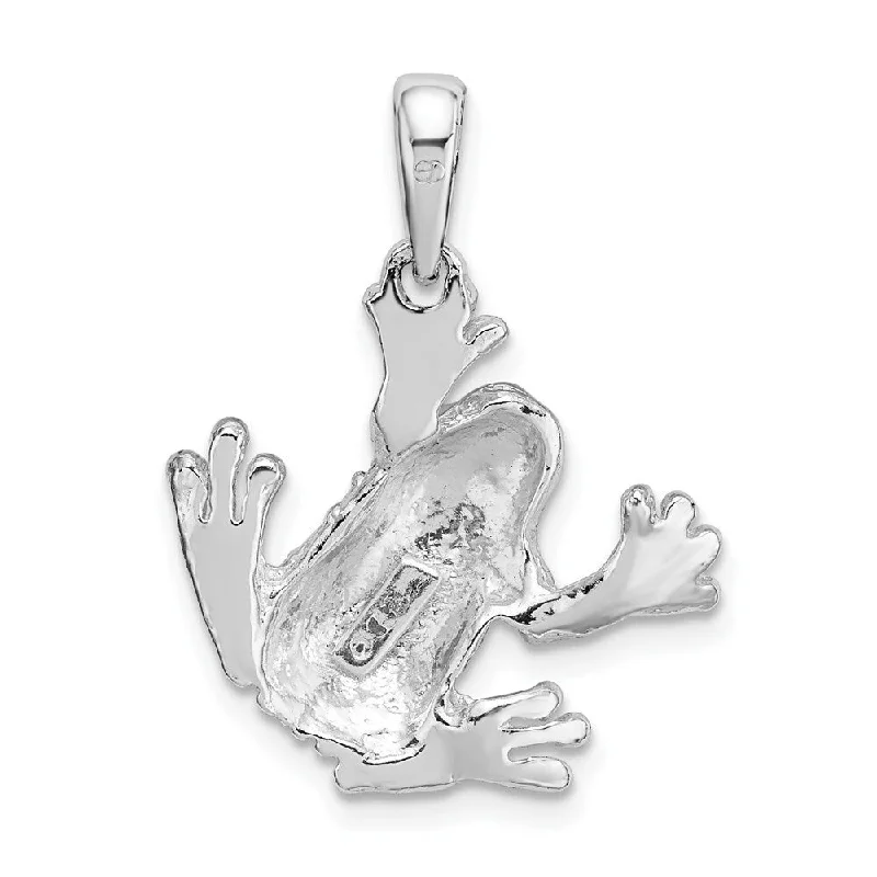 personalized bar necklace for men -Diamond2Deal 925 Sterling Silver Textured Frog Hanging from Leg Pendant (L-25mm, W-20mm)