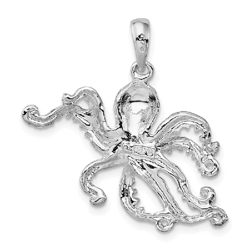 gold leaf pendant necklace -Diamond2Deal 925 Sterling Silver Textured Octopus Pendant (L-27mm, W-27mm)