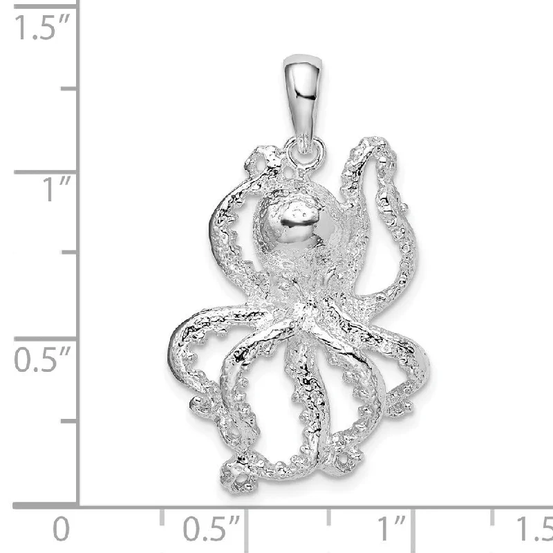 custom letter charm necklace silver -Diamond2Deal 925 Sterling Silver Textured Octopus Pendant (L-33mm, W-19.5mm)