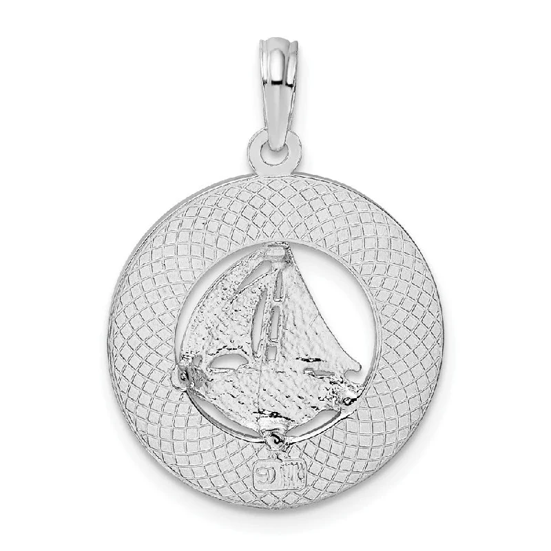 custom message necklace silver -Diamond2Deal 925 Sterling Silver Textured Turks and Caicos Sailboat Pendant (L-25.39mm)