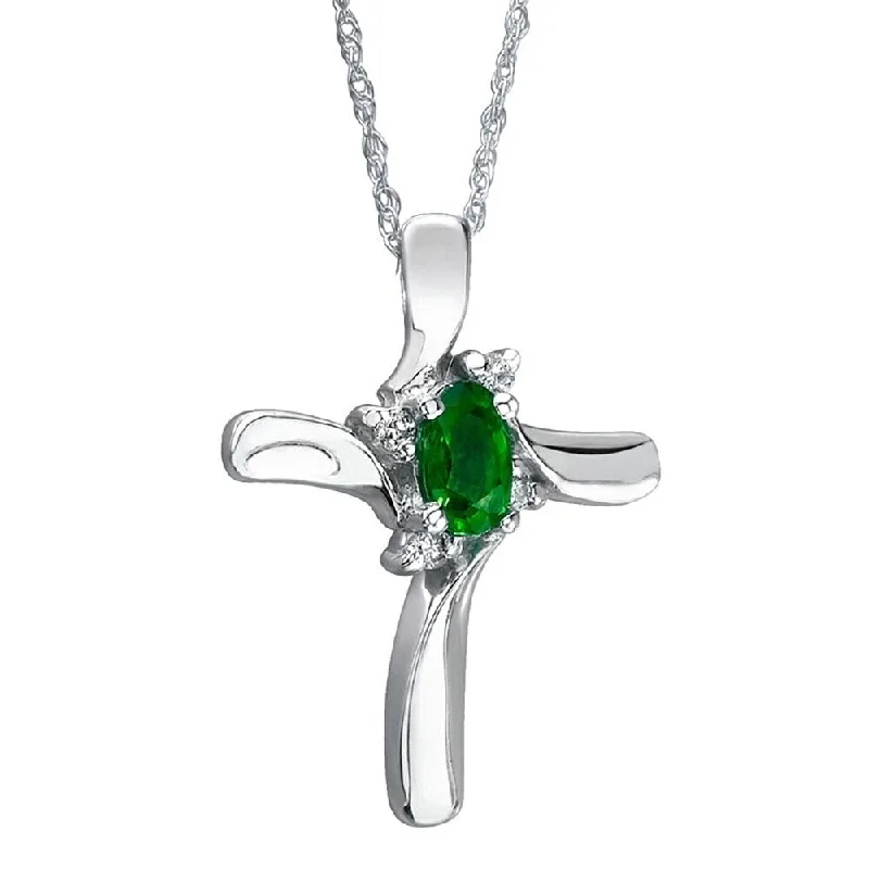 gemstone heart-shaped pendant necklace -Emerald Cross Diamond Pendant 10k White Gold