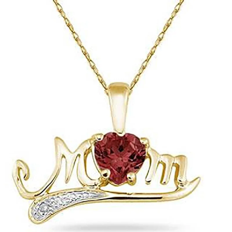 long gold pendant necklace for women -Garnet and Diamond MOM Pendant