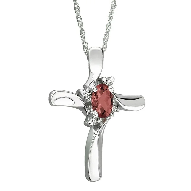 adjustable chain necklace with pendant -Garnet Cross Diamond Pendant 10k White Gold