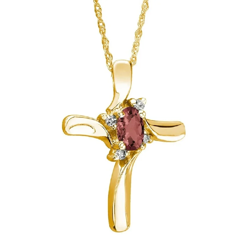 infinity pendant necklace gold -Garnet Cross Diamond Pendant 10k Yellow Gold