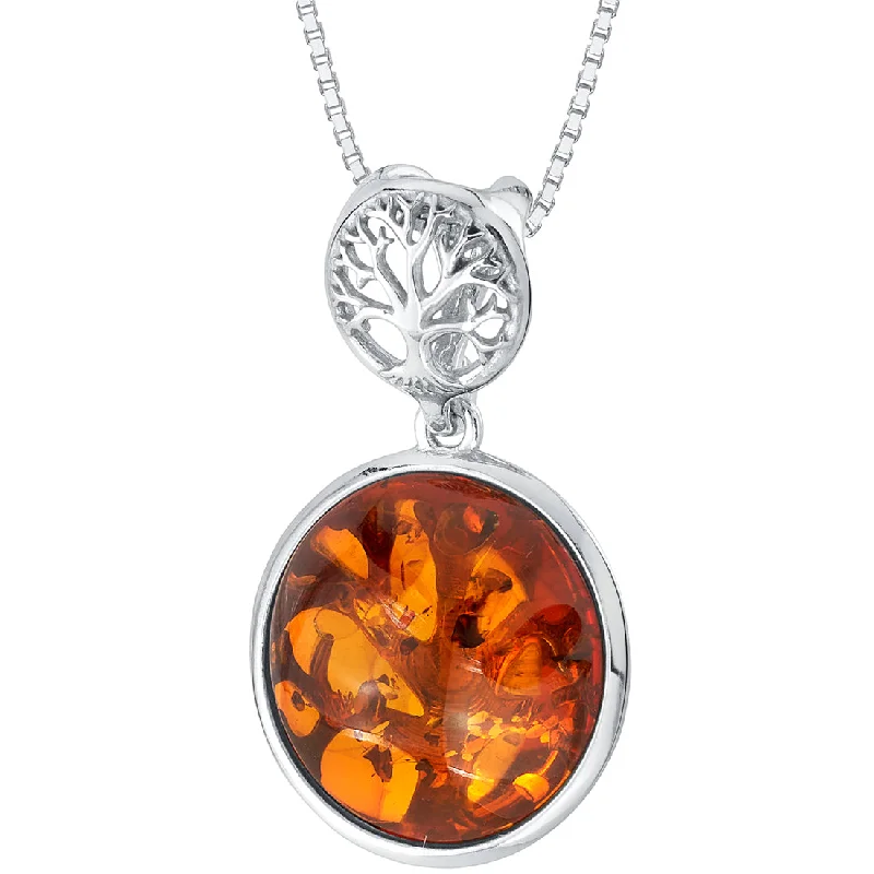 elegant teardrop pendant necklace -Baltic Amber Double-sided Tree of Life Pendant Necklace Sterling Silver