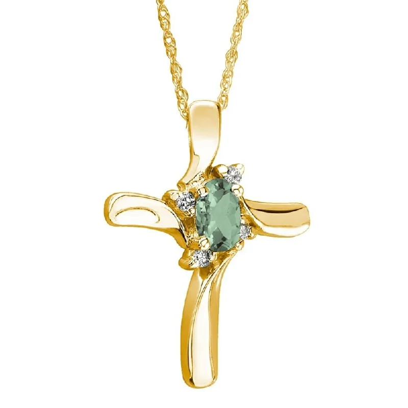 colorful gemstone heart necklace -Green Amethyst Cross Diamond Pendant 10k Yellow Gold