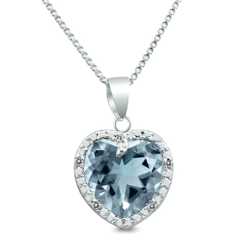 celestial pendant necklace for women -Lab Aquamarine and Genuine Diamond Pendant in .925 Sterling Silver