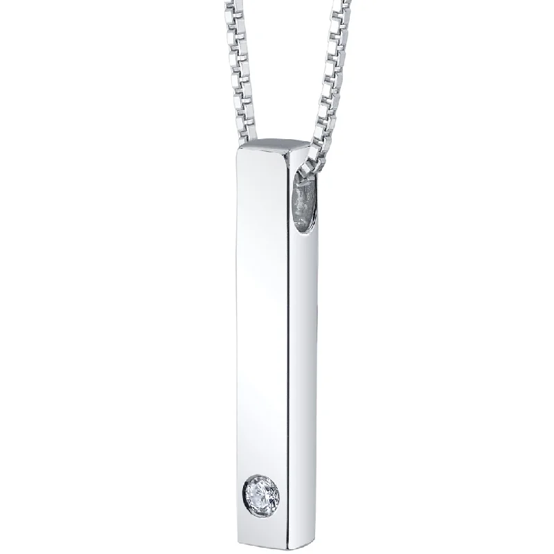 custom silver cross necklace -Diamond Vertical Bar Pendant Necklace Sterling Silver