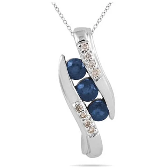 celestial moon charm necklace -Marquee 10k White Gold 3-stone Blue Sapphire and Diamond Pendant