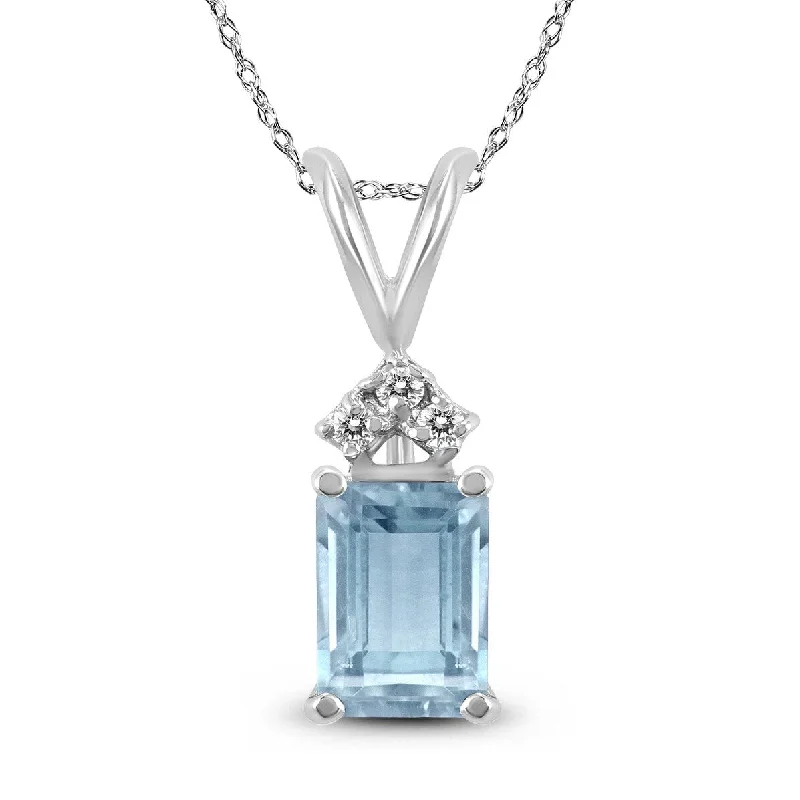 engraved heart pendant necklace -Marquee 14K White Gold 6x4MM Emerald Shaped Aquamarine and Diamond Pendant