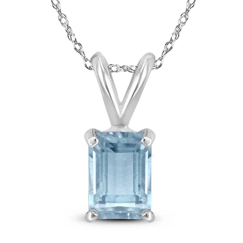 gemstone charm pendant necklace -Marquee 14K White Gold 6x4MM Emerald Shaped Aquamarine Pendant