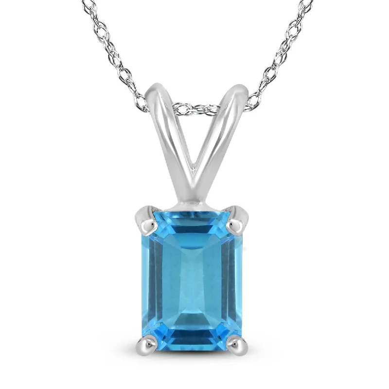 silver bar charm pendant necklace -Marquee 14K White Gold 6x4MM Emerald Shaped Blue Topaz Pendant