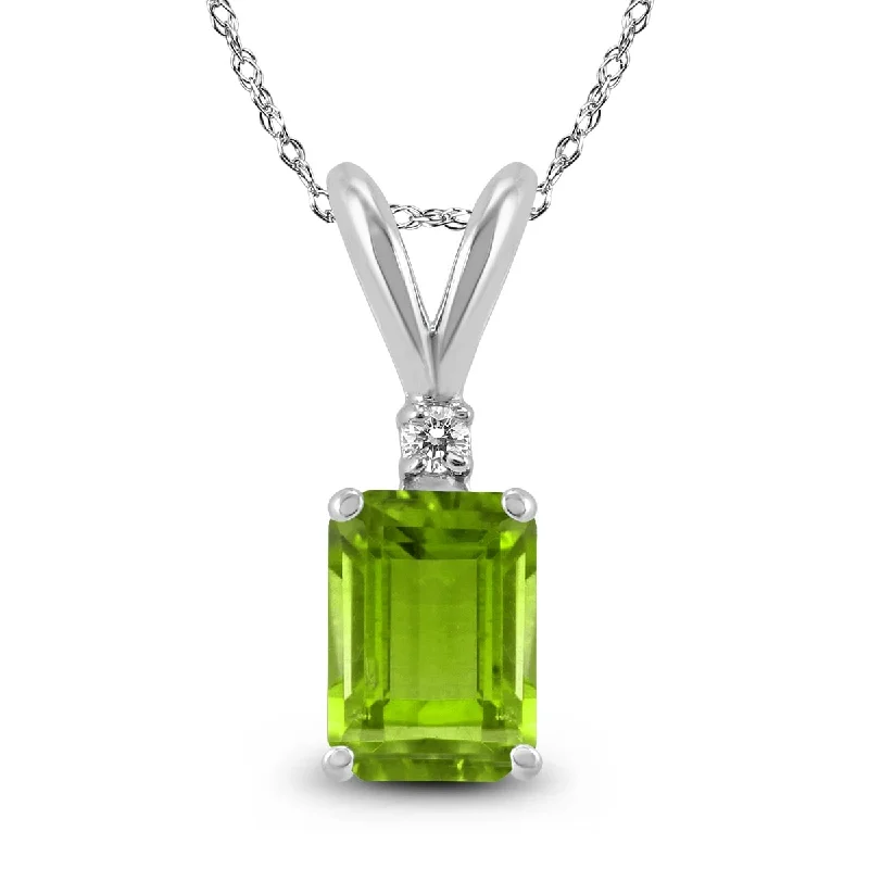 gold coin pendant necklace -Marquee 14K White Gold 6x4MM Emerald Shaped Peridot and Diamond Pendant