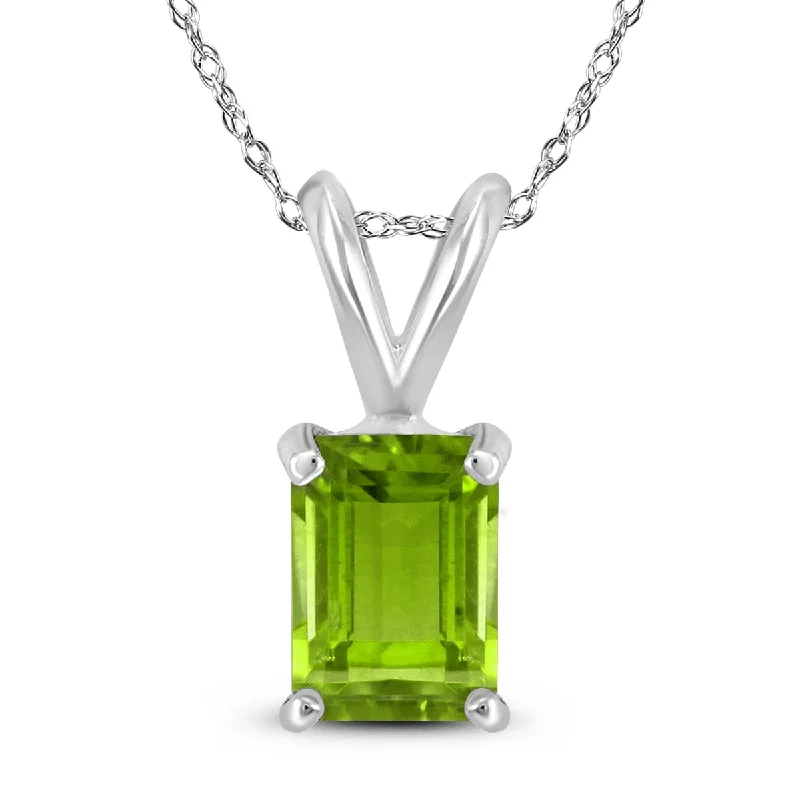 rainbow gemstone pendant necklace -Marquee 14K White Gold 6x4MM Emerald Shaped Peridot Pendant