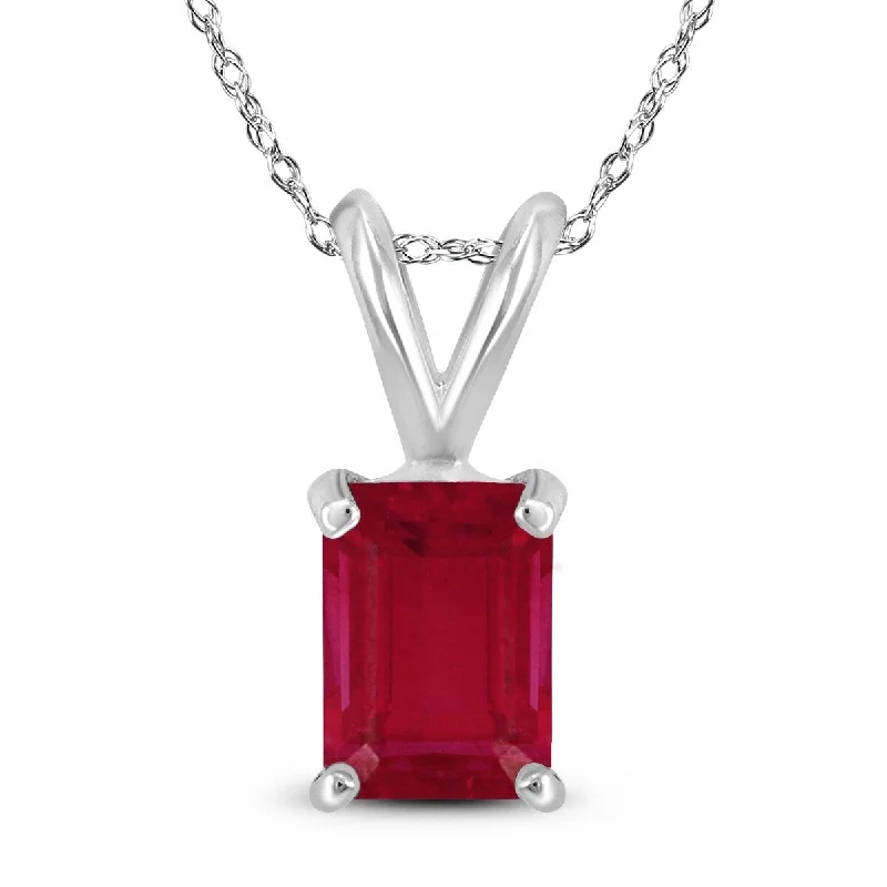 moon charm necklace silver -Marquee 14K White Gold 6x4MM Emerald Shaped Ruby Pendant