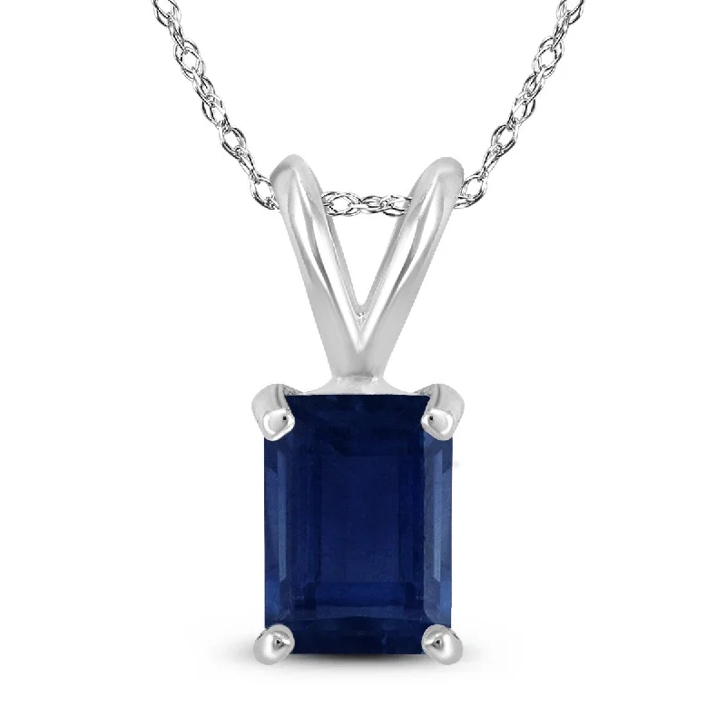 engraved initial bar necklace -Marquee 14K White Gold 6x4MM Emerald Shaped Sapphire Pendant