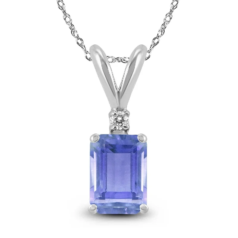 personalized pendant necklace gold -Marquee 14K White Gold 6x4MM Emerald Shaped Tanzanite and Diamond Pendant