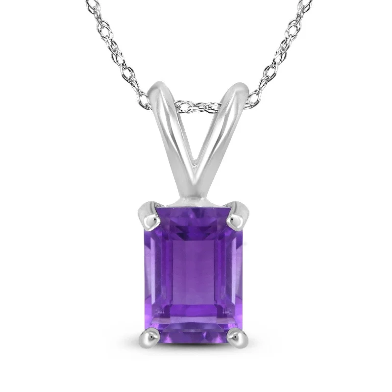 unique custom pendant necklace -Marquee 14K White Gold 7x5MM Emerald Shaped Amethyst Pendant