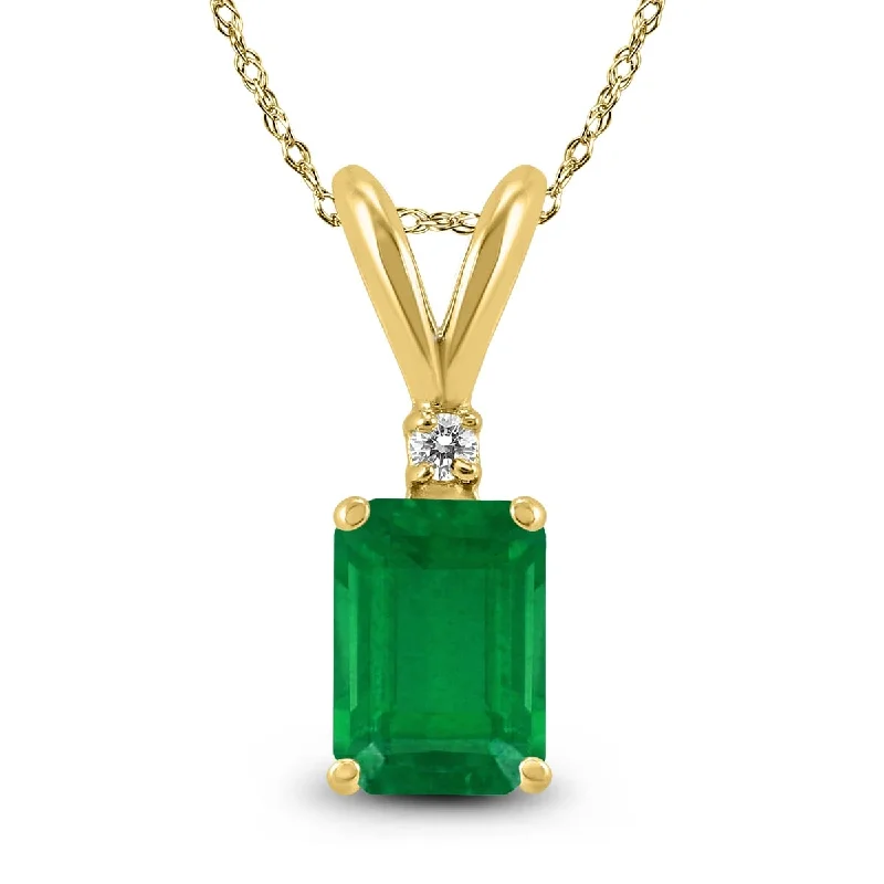 adjustable pendant necklace silver -Marquee 14K Yellow Gold 6x4MM Emerald Shaped Emerald Pendant