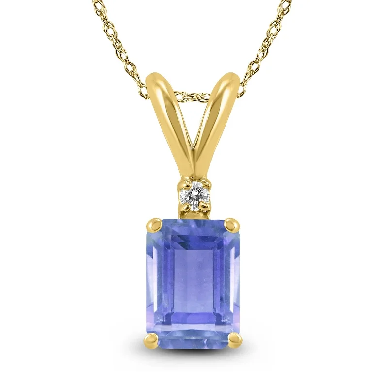 multi-layered gold chain necklace -Marquee 14K Yellow Gold 6x4MM Emerald Shaped Tanzanite and Diamond Pendant