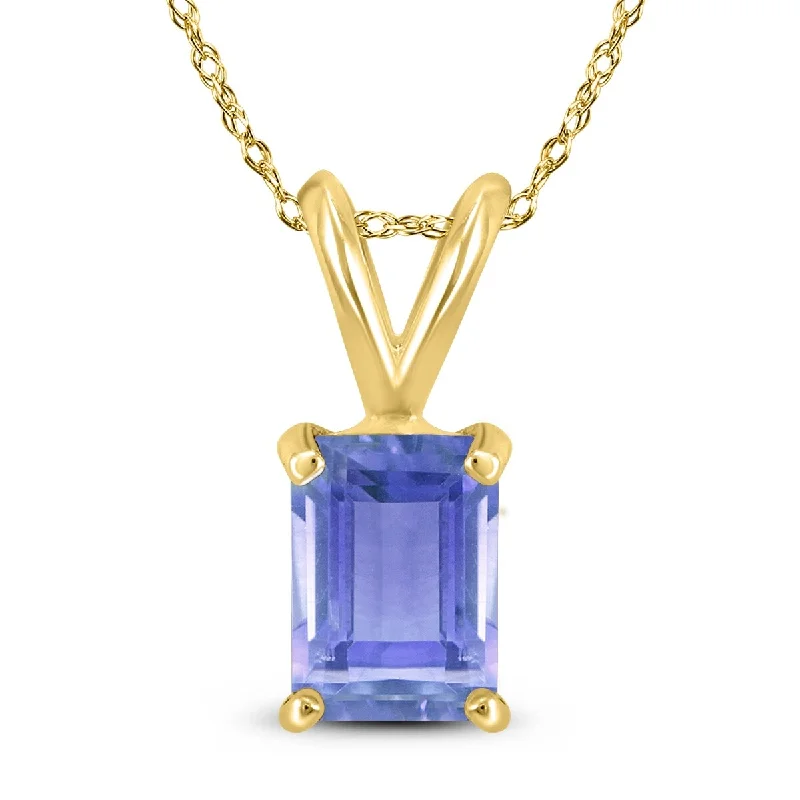 gold choker with pendant -Marquee 14K Yellow Gold 6x4MM Emerald Shaped Tanzanite Pendant