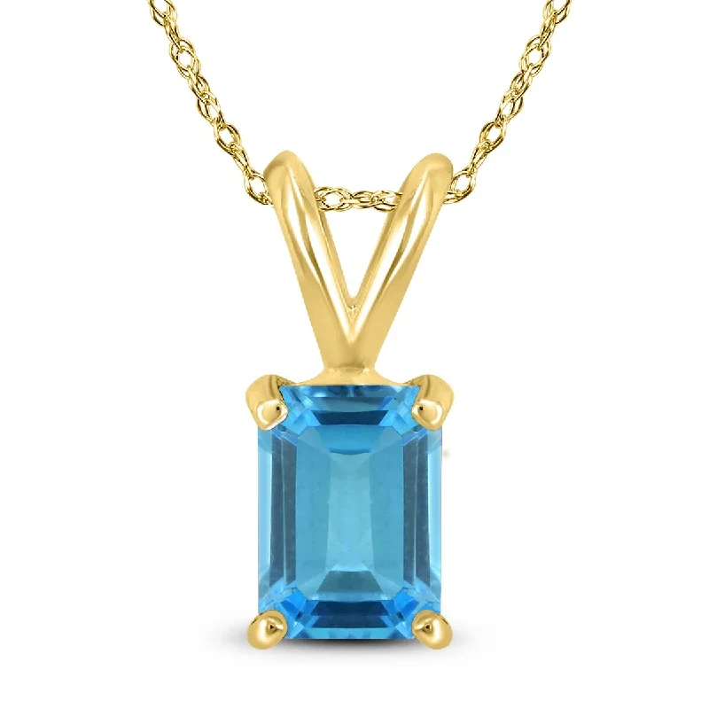 handmade bar pendant necklace -Marquee 14K Yellow Gold 8x6MM Emerald Shaped Blue Topaz Pendant